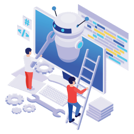 AI solutions & integration – chatbot automation illustration – Cloumen